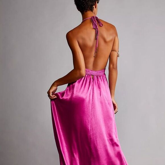 Free People Look into the sun gown in Azalea size small Elegant Pink Satin Gown - Picture 2 of 12